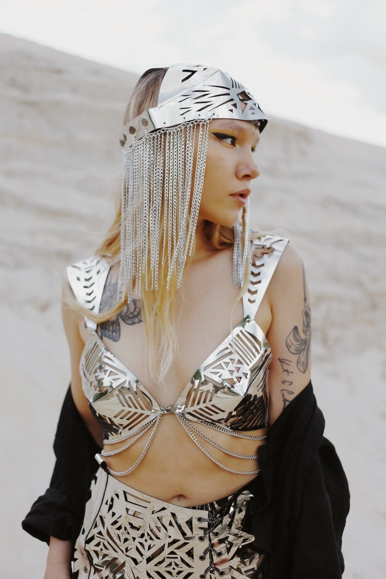 Silver bra with chains