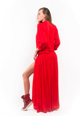 Платье рубашка из хлопка красного цвета