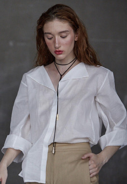 Асимметричная рубашка-блуза из тонкого льна с добавлением органзы